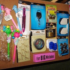 Office/Travel Supplies Mixed Lot W/Novelty Pens Clips Locks & Eraser Magnets-NEW